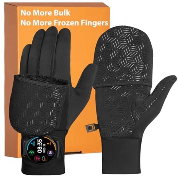 Unisex Winter Gloves Touchscreen Convertible Thermal Gloves with Watch Window